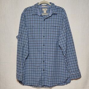 LL BEAN Long Sleeve Button Down Collared Mens Shirt Large Tall Blue Plaid